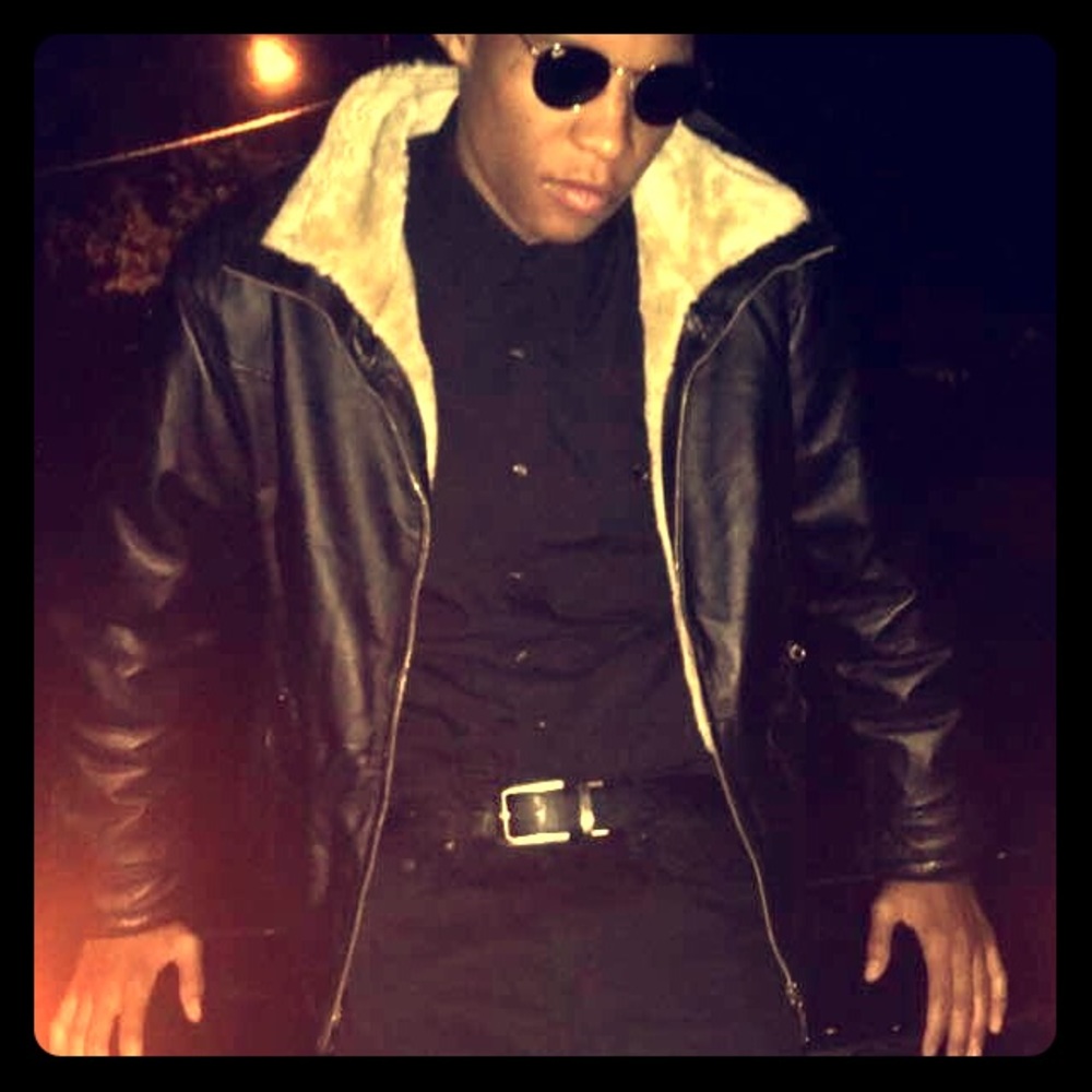 Black leather jacket with fur